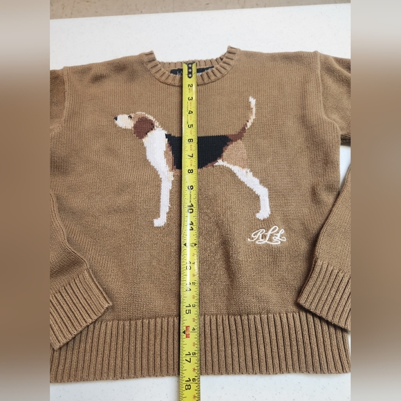 Lauren Ralph Lauren Beagle Dog Intarsia Sweater Knit Brown 100% Cotton - Picture 2 of 13